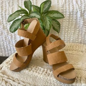 Franco Sarto Tan Suede Strap Wedges Size 9